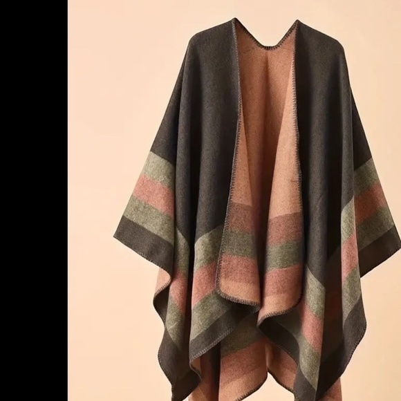 Color Block Open Cardigan Shawl Multi-color - Picture 1 of 3